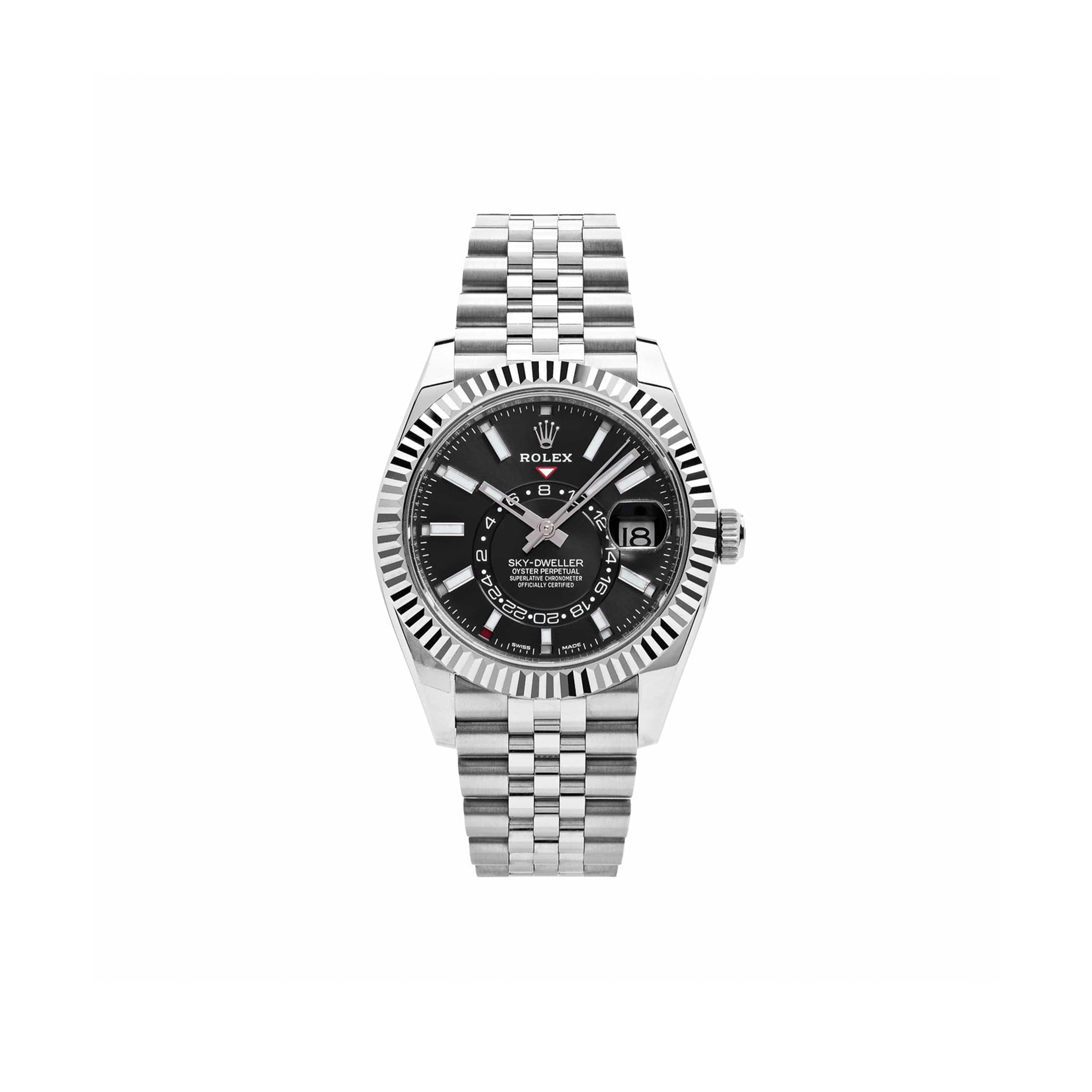 RO*EX SKY-DWELLER STAINLESS STEEL BLACK DIAL JUBILEE WATCH 326934