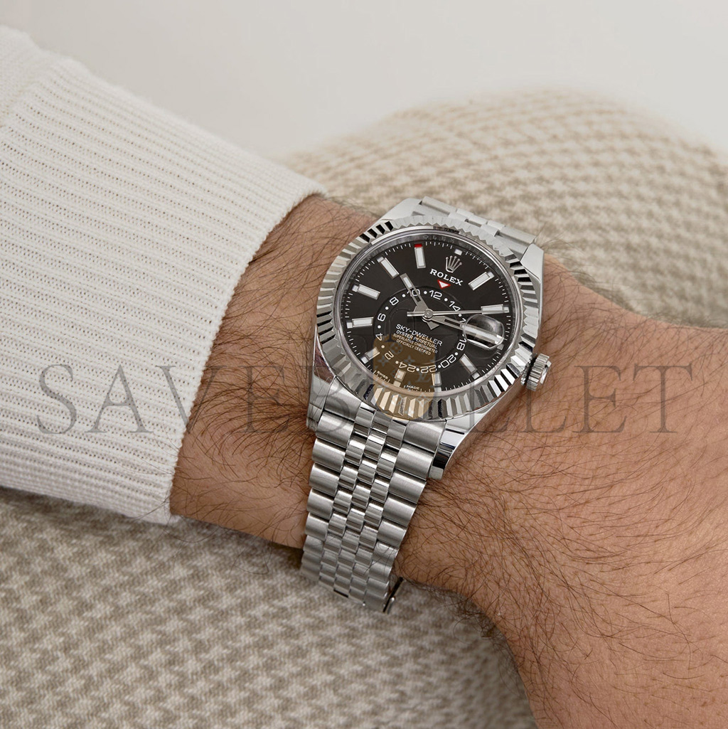 RO*EX SKY-DWELLER STAINLESS STEEL BLACK DIAL JUBILEE WATCH 326934