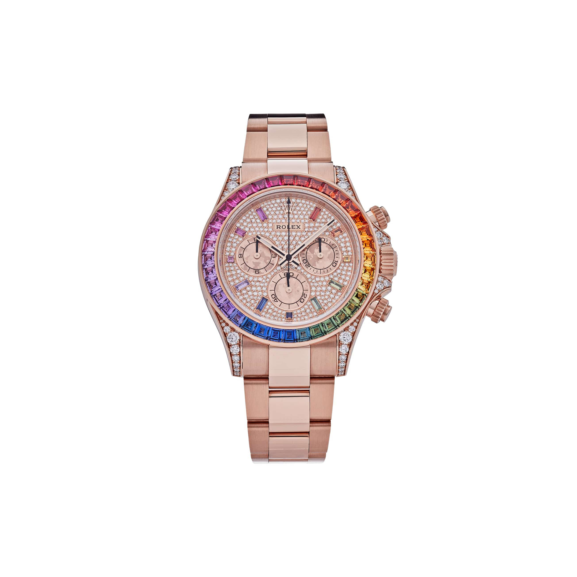 ROLEX DAYTONA ''RAINBOW'' ROSE GOLD PAVE DIAMOND DIAL WATCH 116595RBOW