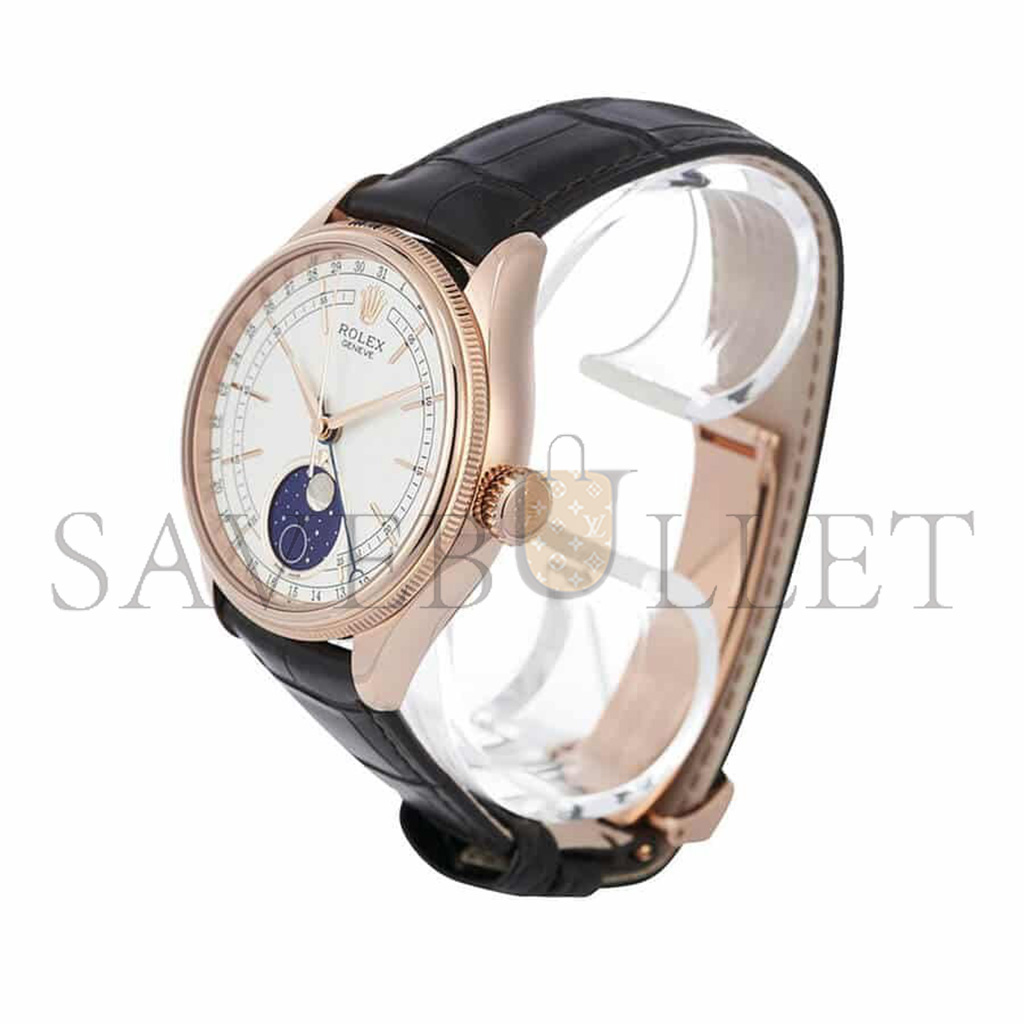RO*EX CELLINI MOONPHASE WHITE 18K ROSE GOLD LEATHER EVEROSE WATCH 50535