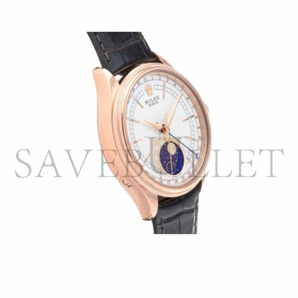 RO*EX CELLINI MOONPHASE WHITE 18K ROSE GOLD LEATHER EVEROSE WATCH 50535