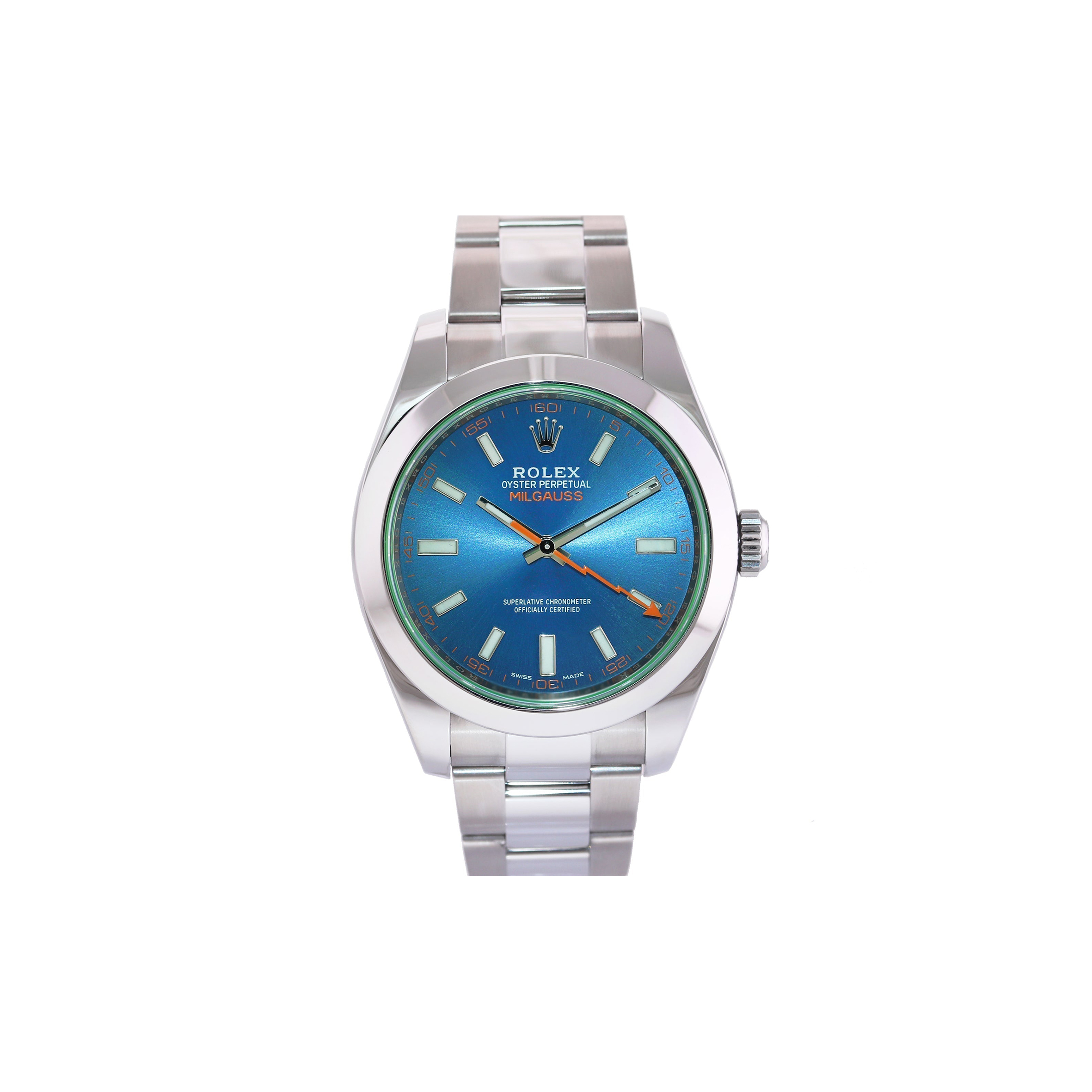 RO*EX OYSTER PERPETUAL MILGAUSS BLUE DIAL WATCH 116400GV
