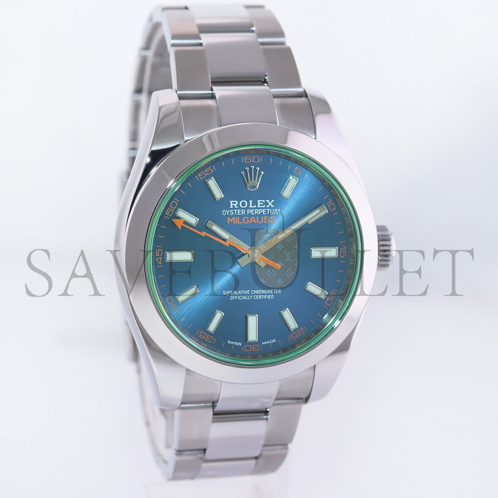 RO*EX OYSTER PERPETUAL MILGAUSS BLUE DIAL WATCH 116400GV