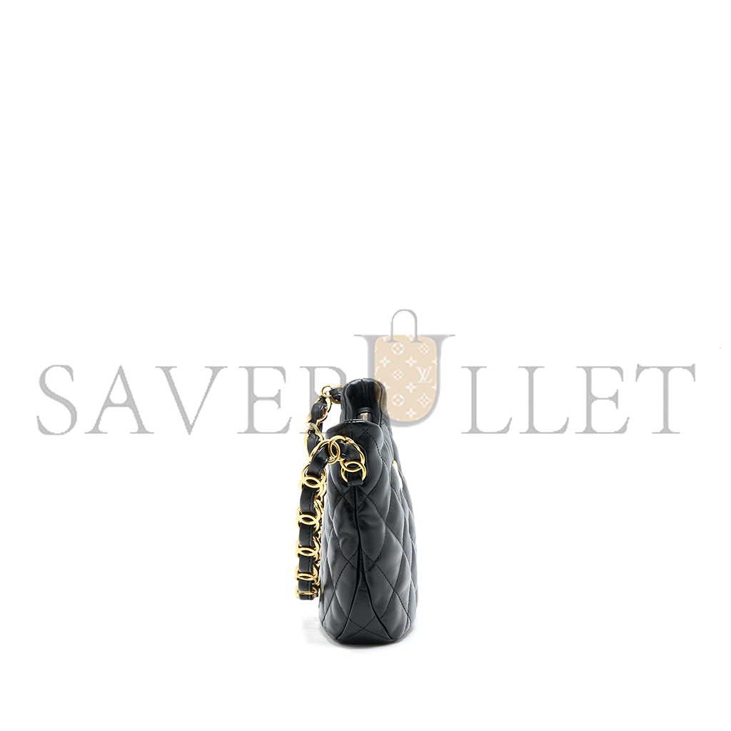 Ch*el master hobo shoulder bag lambskin black (24*17.5*6cm)