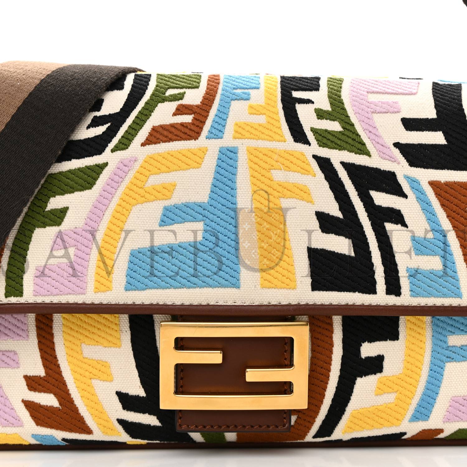 FE*DI X SARA COLEMAN CANV*A(S VITELLO KING SETA FF FISH EYE EMBROIDERED BAGUETTE GREZZO MULTICOLOR G