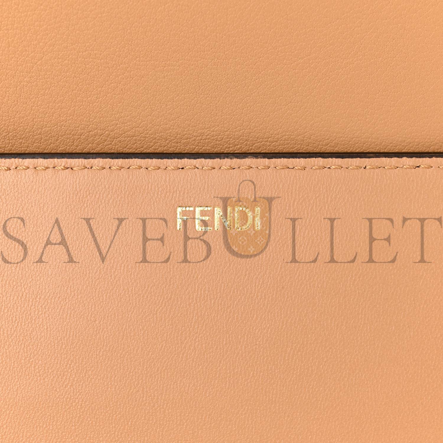 F**di vitello seta nappa ff striped embossed medium peekaboo i see u satchel miele scuro multicolor (33*25*13cm)
