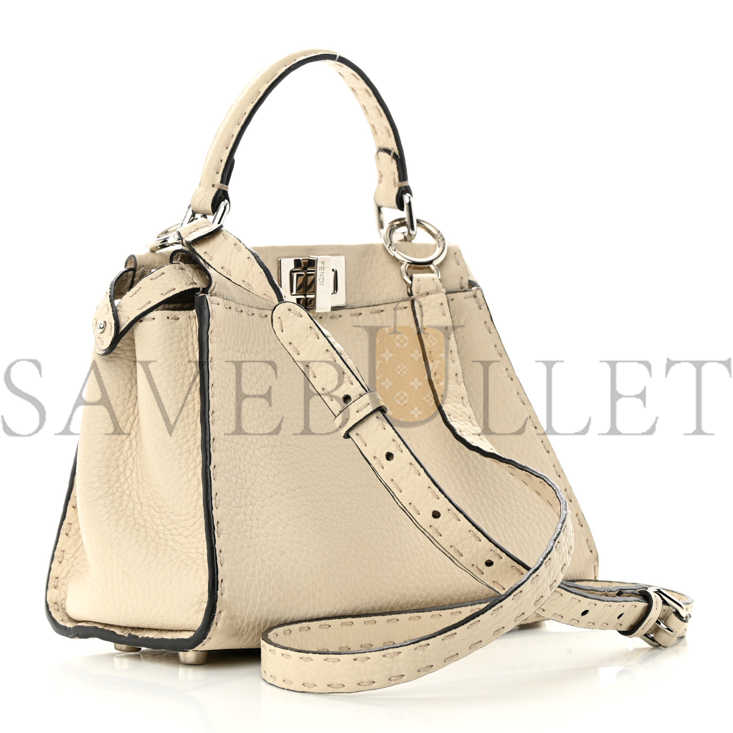 F**di cuoio romano selleria mini peekaboo iconic satchel latte (23*17*12cm)