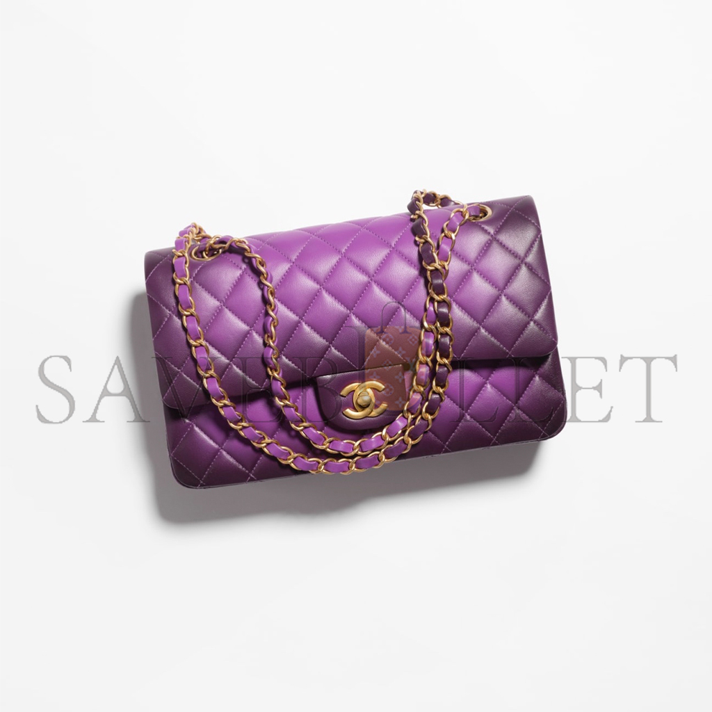 Ch*el mini bag with top handle, shiny lambskin & gold-tone metal (25.5*14*6.5cm)