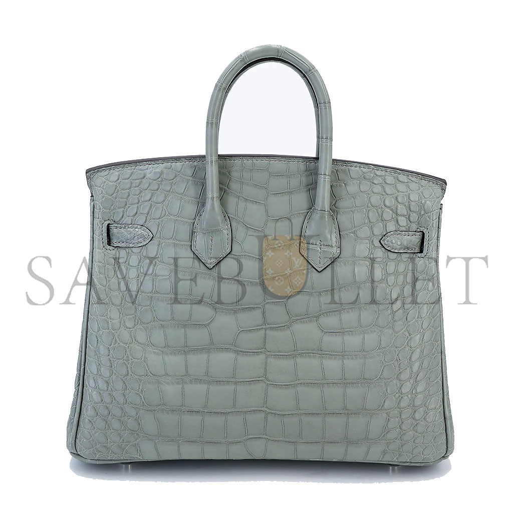 H**mes mster birkin 25 pearl grey crocodile matt silver buckle bag 6778344120  (25*20*13cm)