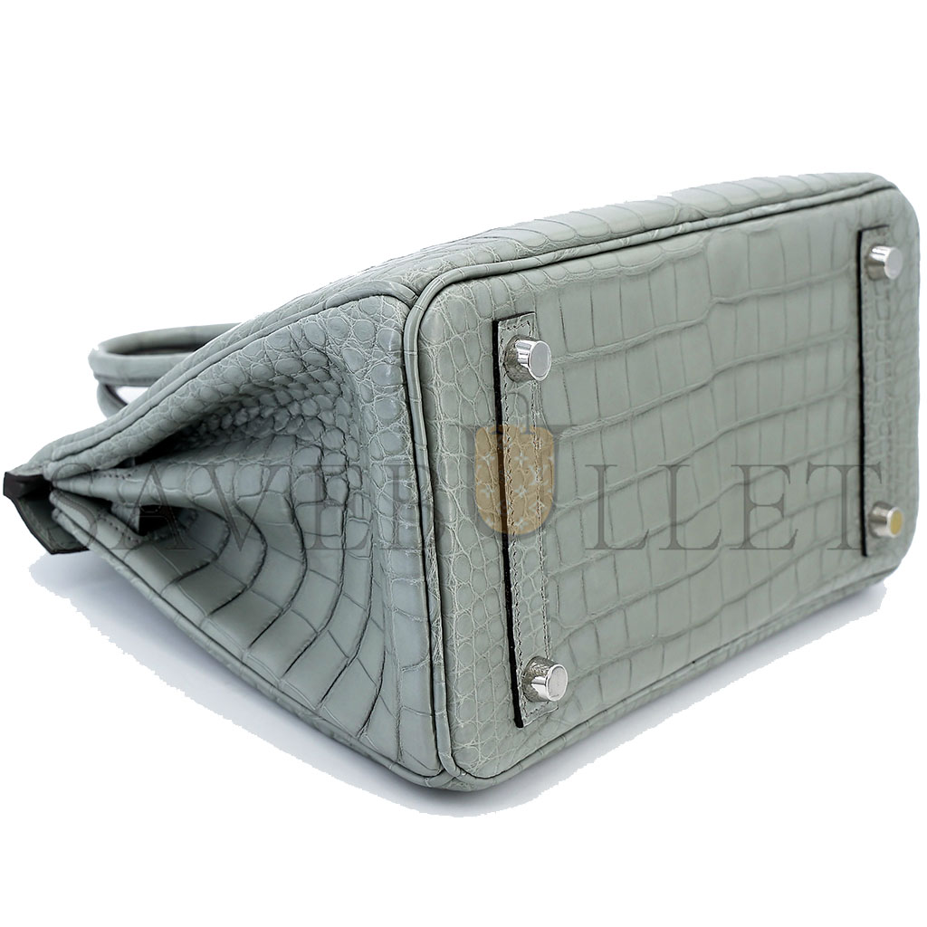 H**mes mster birkin 25 pearl grey crocodile matt silver buckle bag 6778344120  (25*20*13cm)