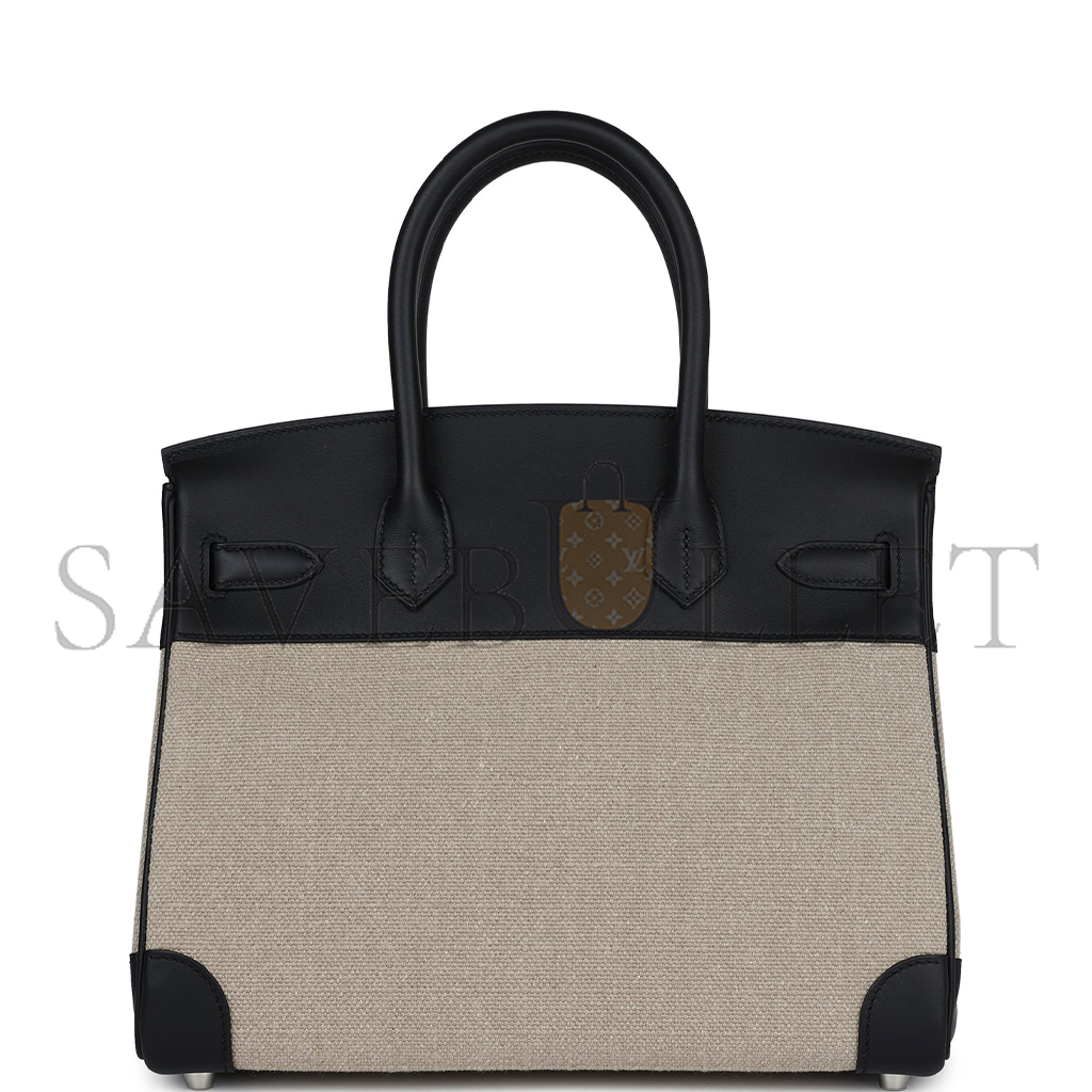 H**mes master birkin 35 bivouac ficelle canvas and black bag 8023220073 (35*24*18cm)
