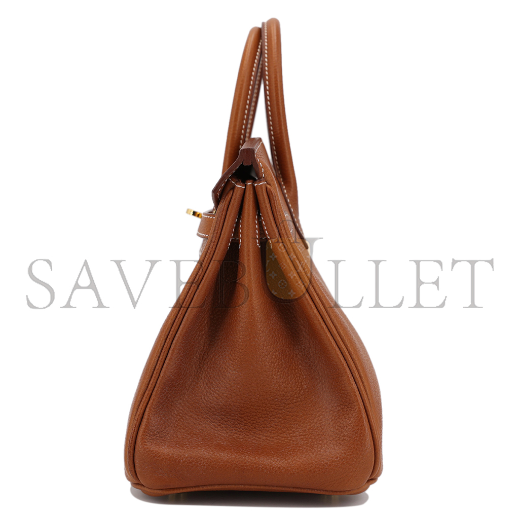 H**mes birkin 25 saddle leather golden brown gold buckle bag 9012863189 (25*20*13cm)