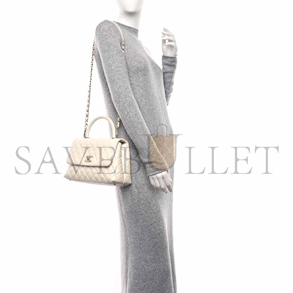 Ch*el iridescent caviar quilted medium coco handle flap white (29*18*12cm)