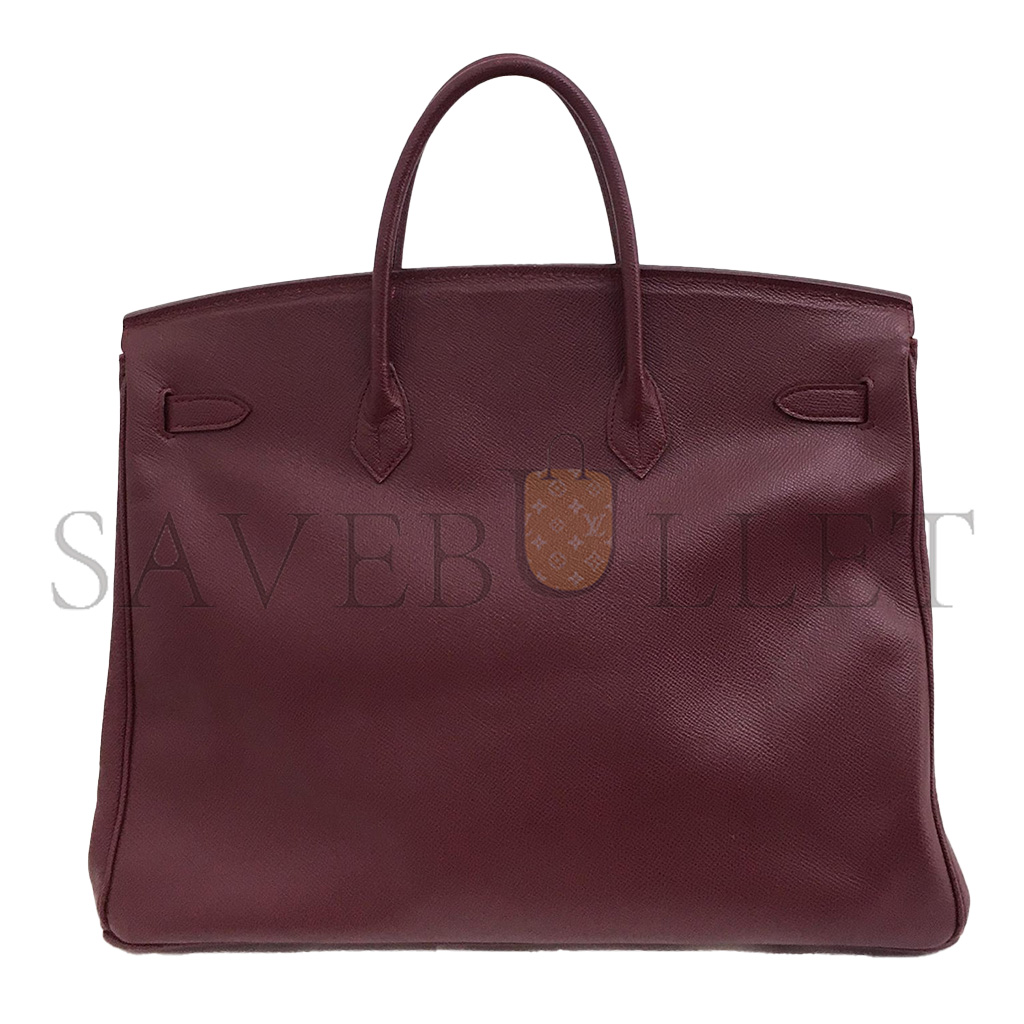 H**mes birkin 40 epsom rouge bordeaux red silver buckle bag 150223488182 (40*30*21cm)