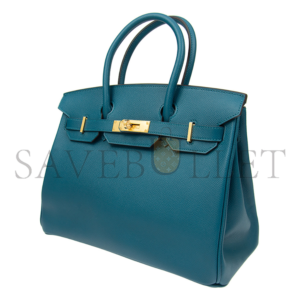 h**mes birkin 30 togo leather Nor*hern blue gold buckle bag h028369ccp3 (30*23*15cm)