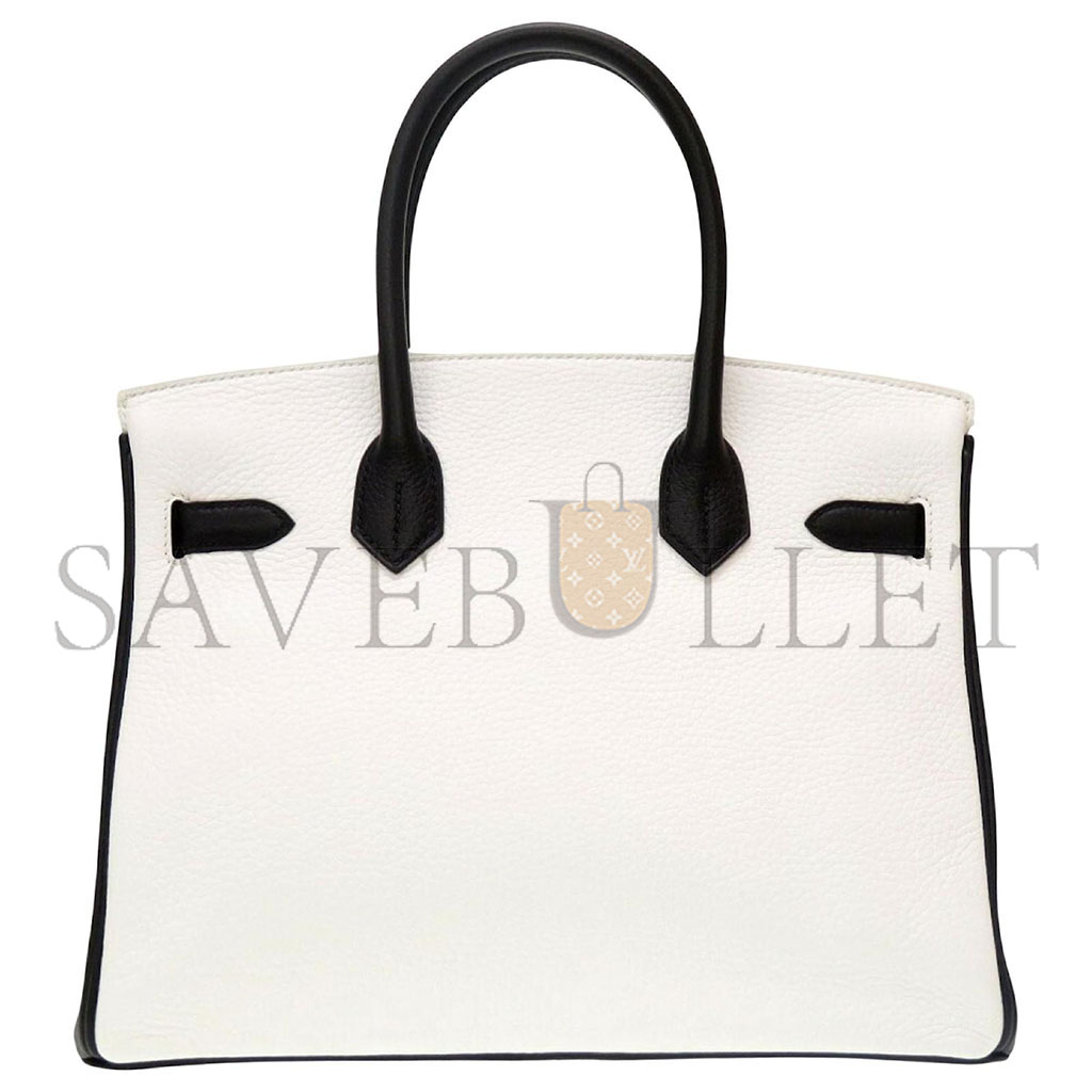 H**mes master birkin 30 togo leather milkshake white and black silver buckle handbag 982147 (30*23*15cm)