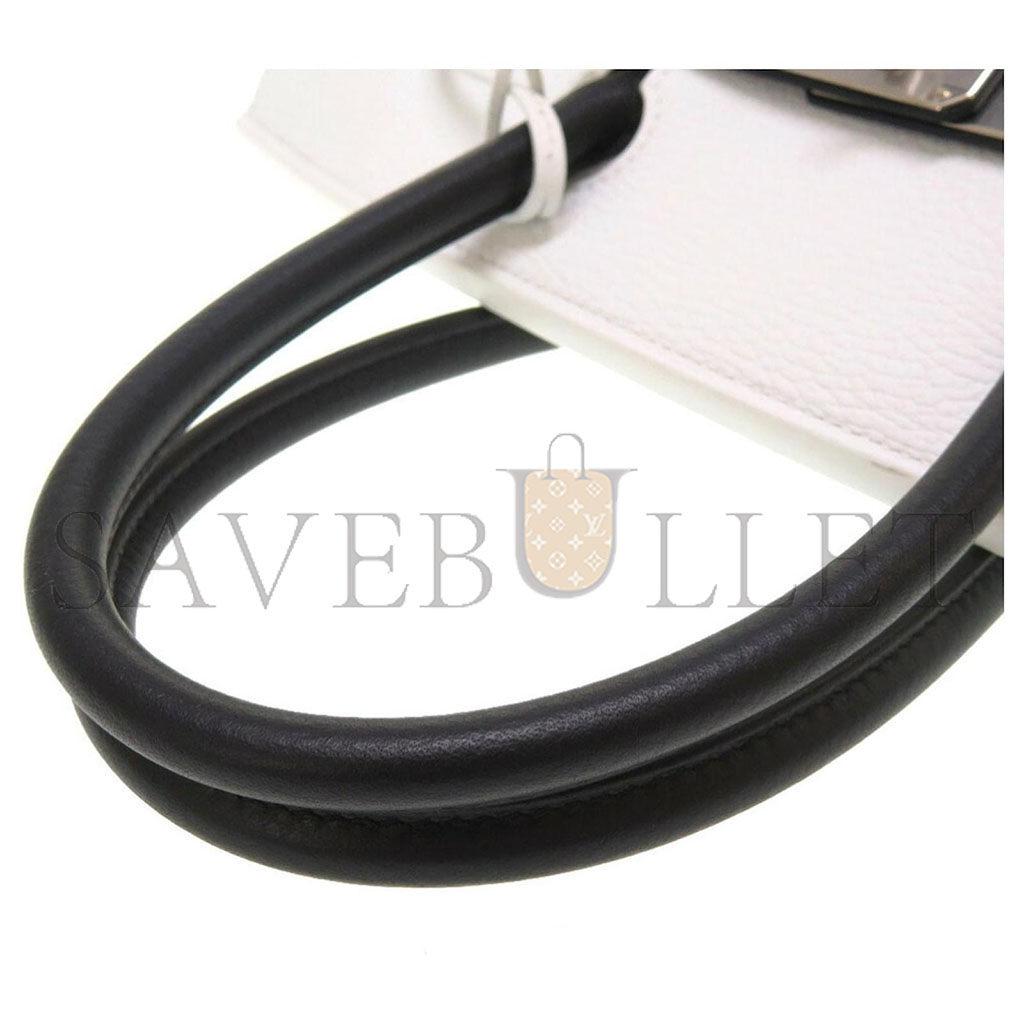 H**mes master birkin 30 togo leather milkshake white and black silver buckle handbag 982147 (30*23*15cm)