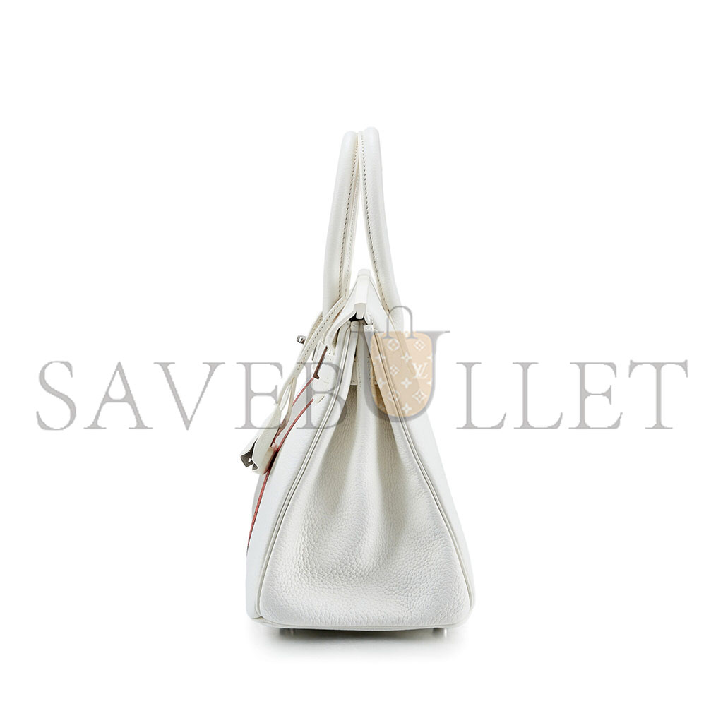 H**mes master birkin 30 togo leather white and pearl grey lizard leather handbag 6566521503 (30*23*15cm)
