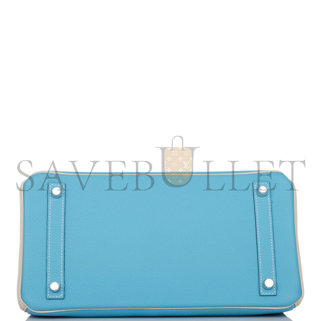 h**mes master birkin 25 togo leather Nor*hern blue and milkshake white silver buckle handbag 2161400178398 (25*20*13cm)