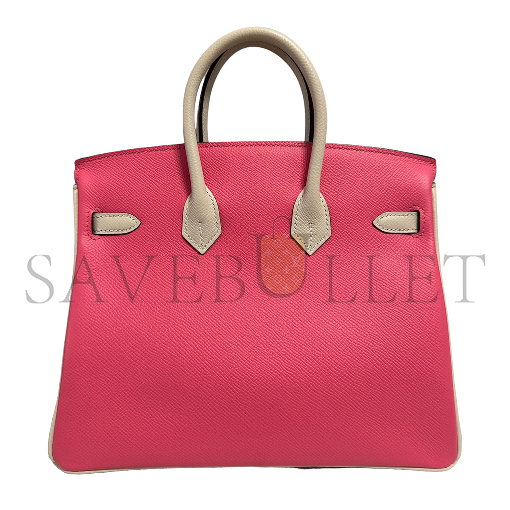 H**mes master birkin 25 epson leather lipstick powder milkshake white gold buckle handmade bag 19193202 (25*20*13cm)