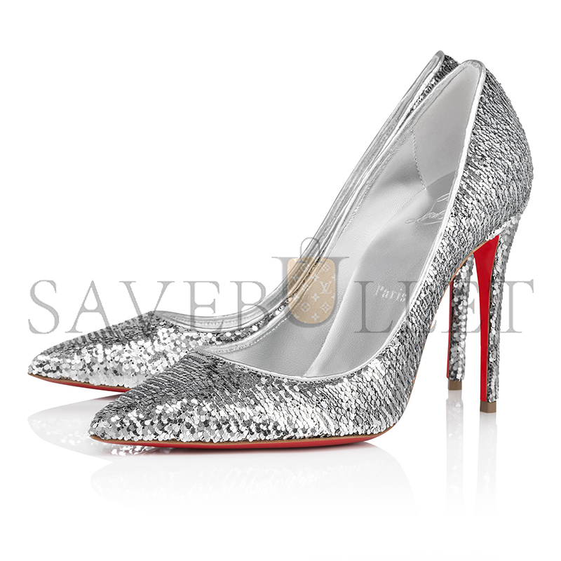 CHR*STI*N LOUB*UTIN KATE MINI PAILLETTES 100 MM PUMPS-CREPE SATIN AND SEQUINS-SIL*VER-WOMEN 1250527S