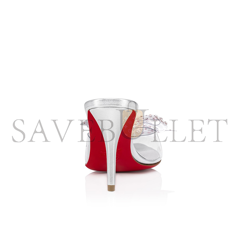 Ch**an louboutin aqua strass 80mm mules-pvc, iridescent nappa leather and strass-silver-women 1240792s339