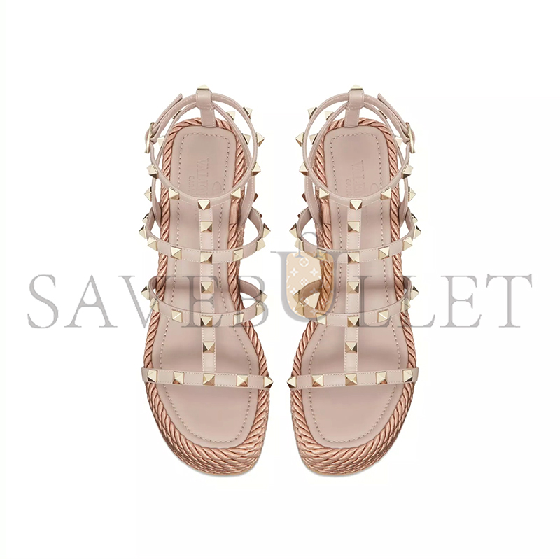 V*A(LENTINO ROCKSTUD ANKLE STRAP WEDGE SANDALIN CALFSKIN LEATHER 95MM 5W2S0F95BAE_P45