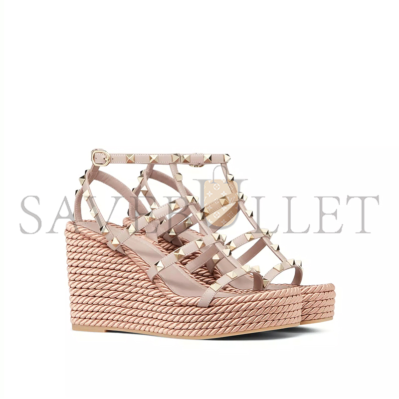 V*A(LENTINO ROCKSTUD ANKLE STRAP WEDGE SANDALIN CALFSKIN LEATHER 95MM 5W2S0F95BAE_P45