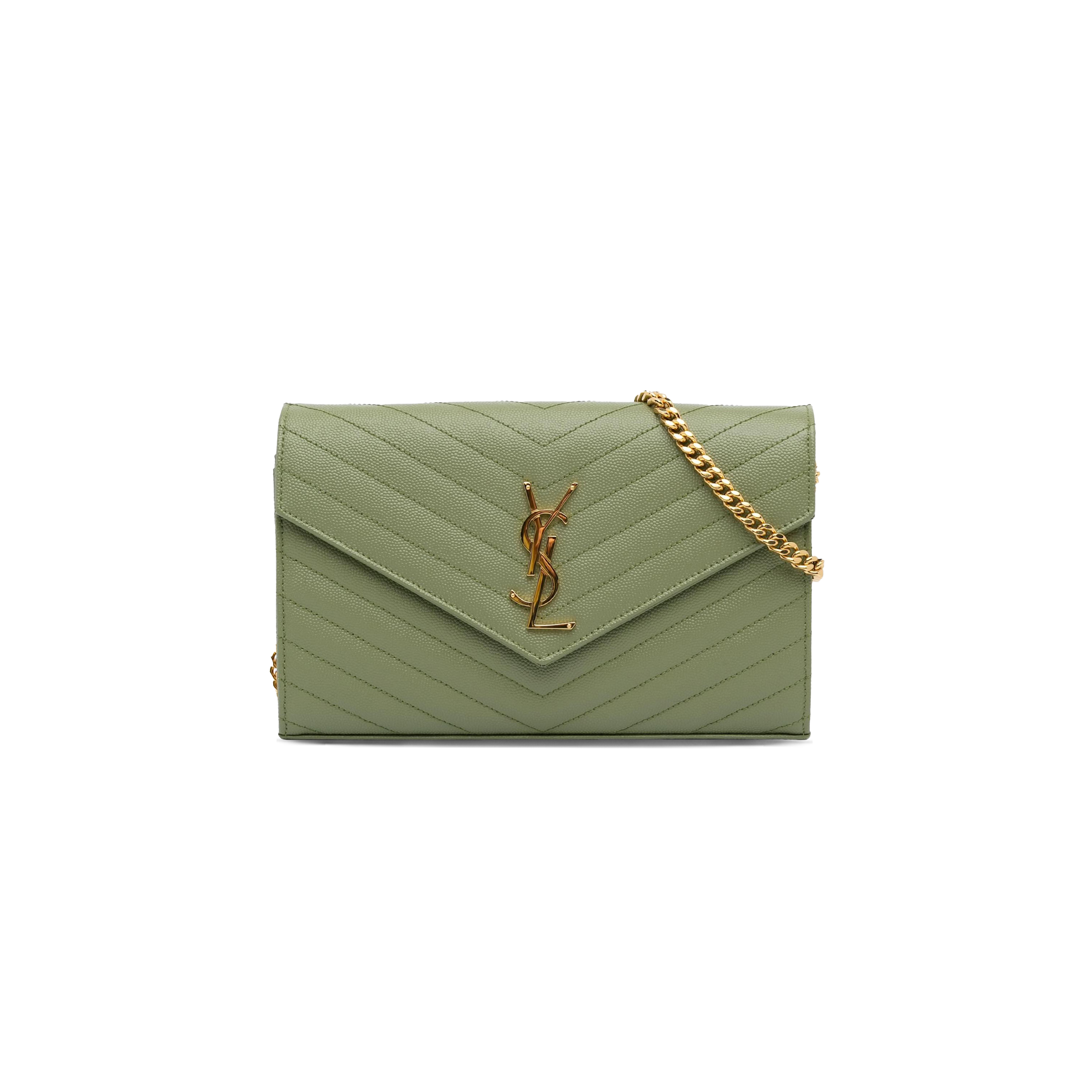 Y*L CASSANDRE MATELASSÉ CHAIN WALLET IN GRAIN DE POUDRE EMBOSSED LEATHER 377828BOW013316 (22.5*14*4c