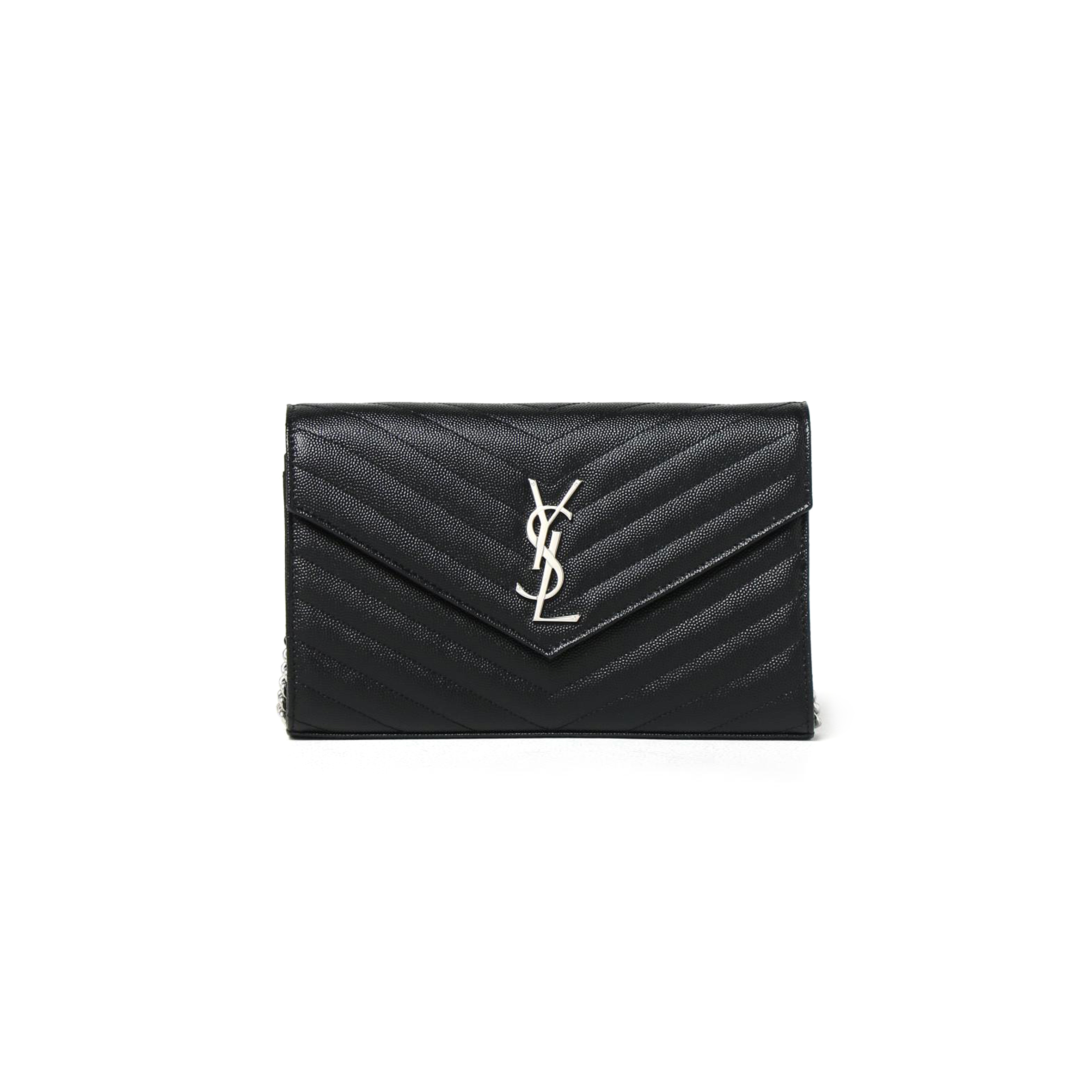 Y*L CASSANDRE MATELASSÉ CHAIN WALLET IN GRAIN DE POUDRE EMBOSSED LEATHER 377828BOW021000 (22.5*14*4c