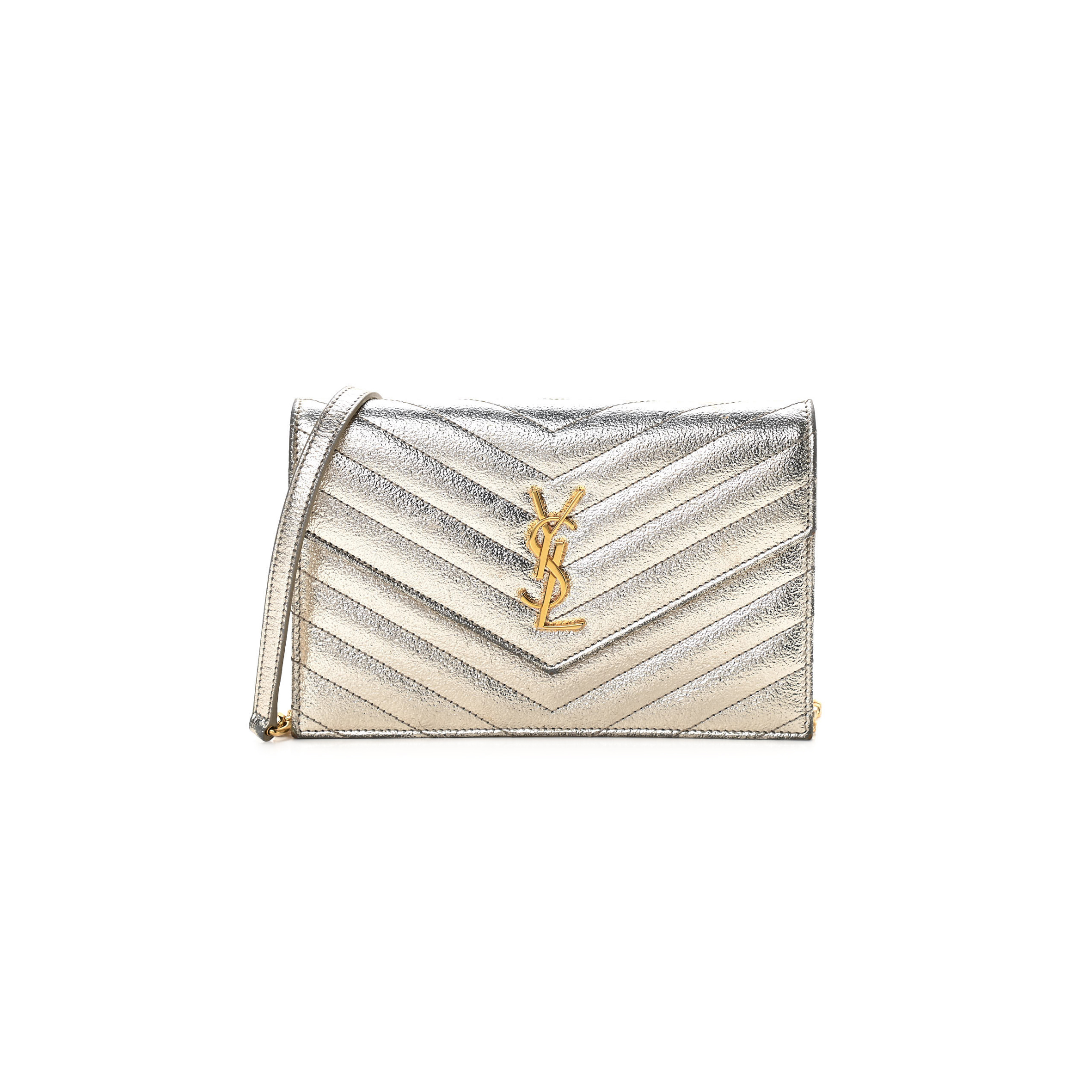 Y*L CASSANDRE ENVELOPE CHAIN WALLET IN GRAIN DE POUDRE EMBOSSED LEATHER METALLIC 3939531032299 (19*1