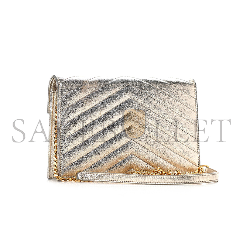 Y*L CASSANDRE ENVELOPE CHAIN WALLET IN GRAIN DE POUDRE EMBOSSED LEATHER METALLIC 3939531032299 (19*1
