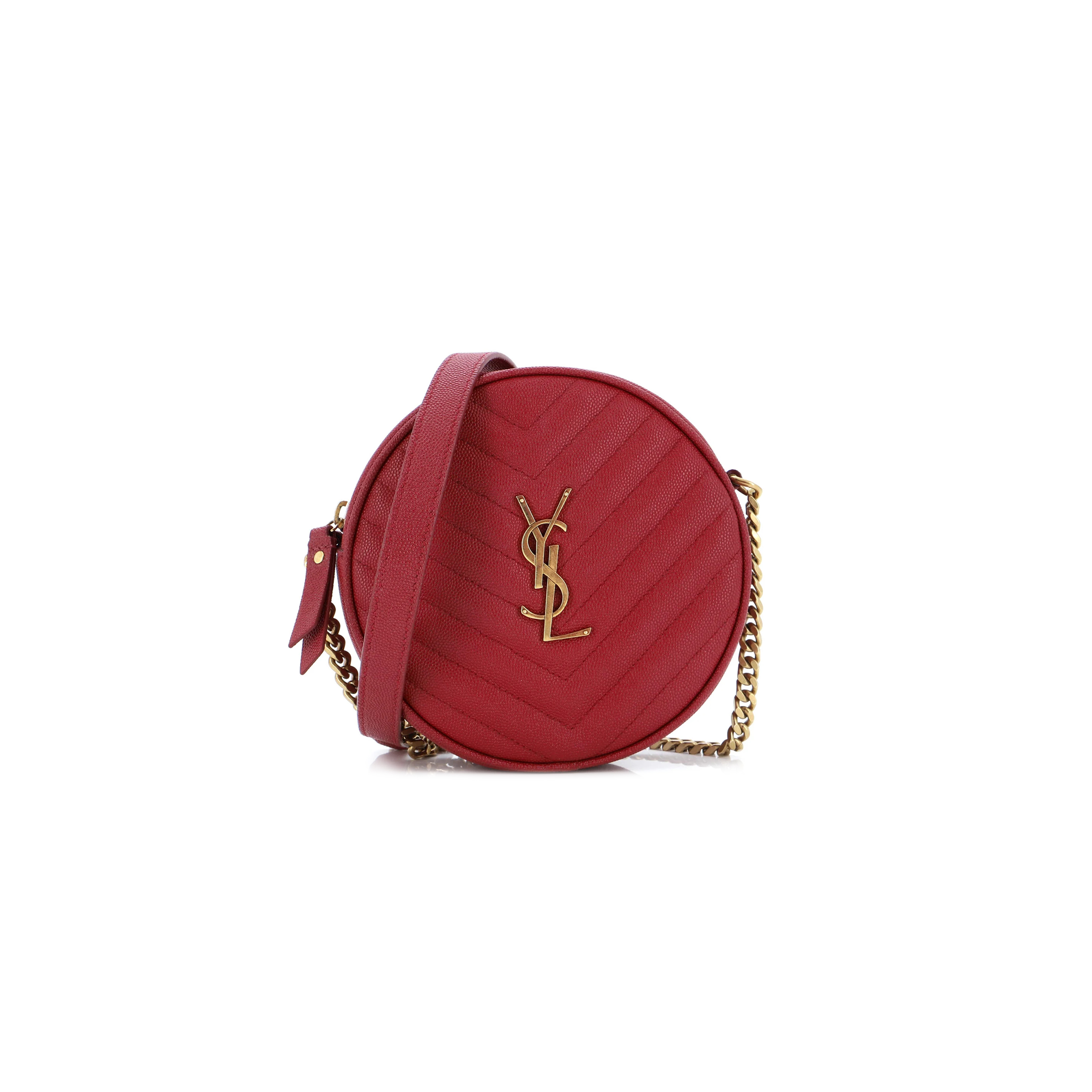 Y*L VINYLE ROUND CAMERA BAG IN CHEVRON-QUILTED GRAIN DE POUDRE EMBOSSED LEATHER 6104361GF076008 (17*