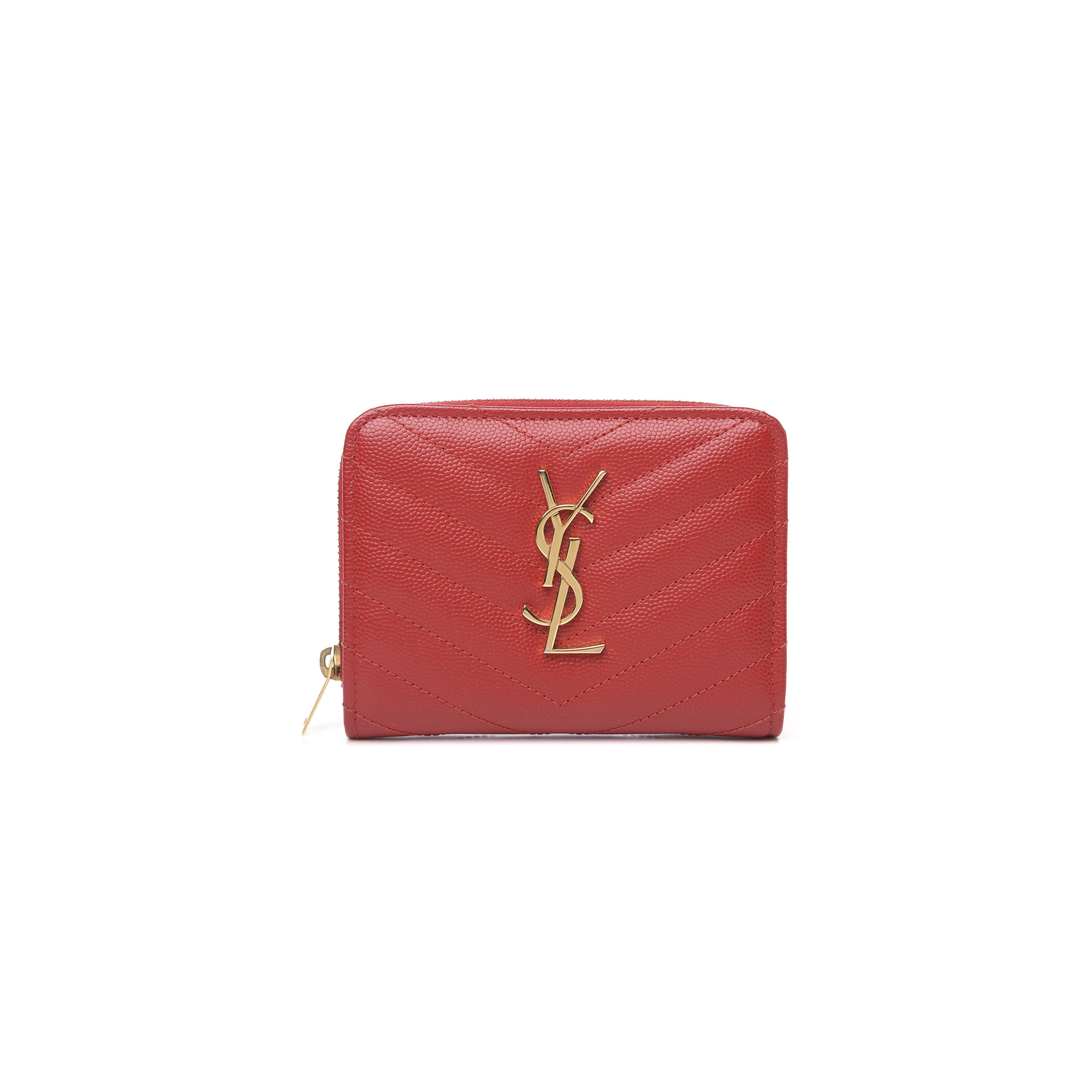 Y*L CASSANDRE MATELASSÉ COMPACT ZIP AROUND WALLET IN GRAIN DE POUDRE LEATHER 403723BOW016422 (12*10*