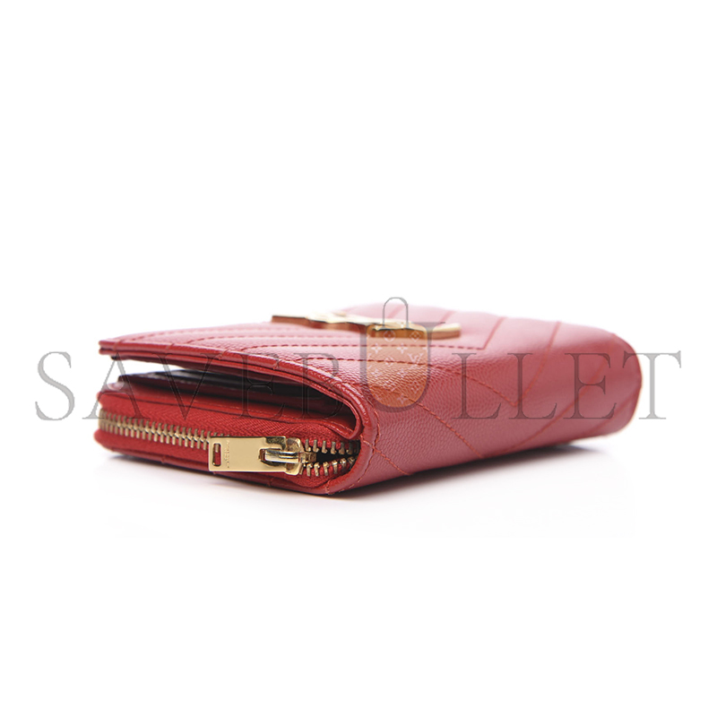 Y*L CASSANDRE MATELASSÉ COMPACT ZIP AROUND WALLET IN GRAIN DE POUDRE LEATHER 403723BOW016422 (12*10*