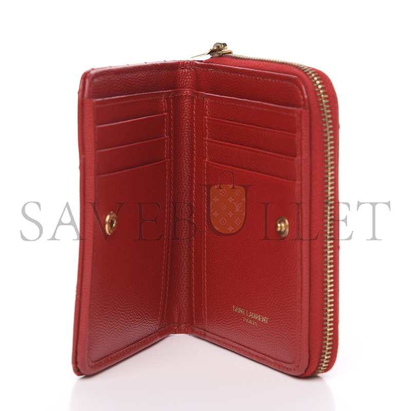 Y*L CASSANDRE MATELASSÉ COMPACT ZIP AROUND WALLET IN GRAIN DE POUDRE LEATHER 403723BOW016422 (12*10*