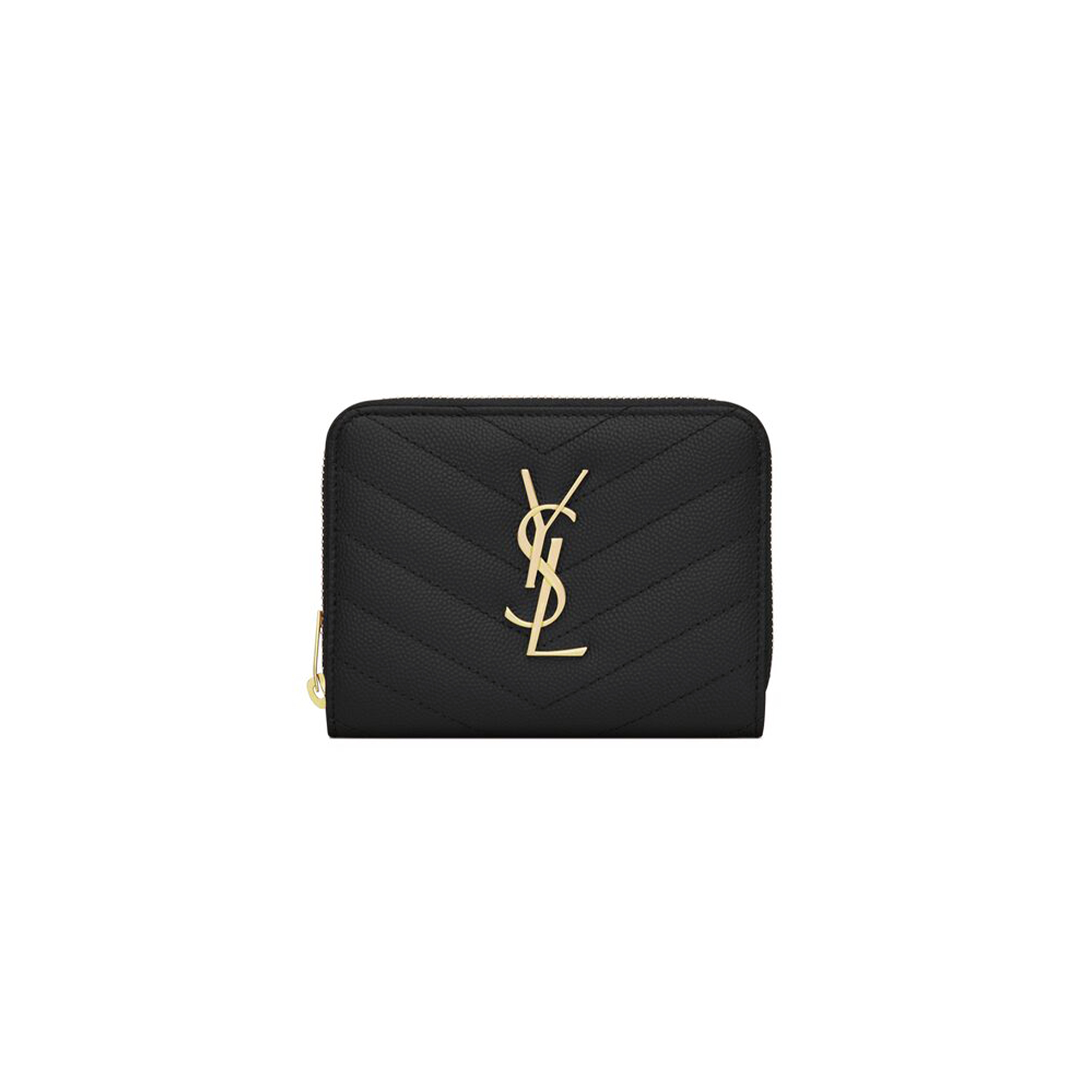 Y*L CASSANDRE MATELASSÉ COMPACT ZIP AROUND WALLET IN GRAIN DE POUDRE LEATHER 668288BOW011000 (12*10*
