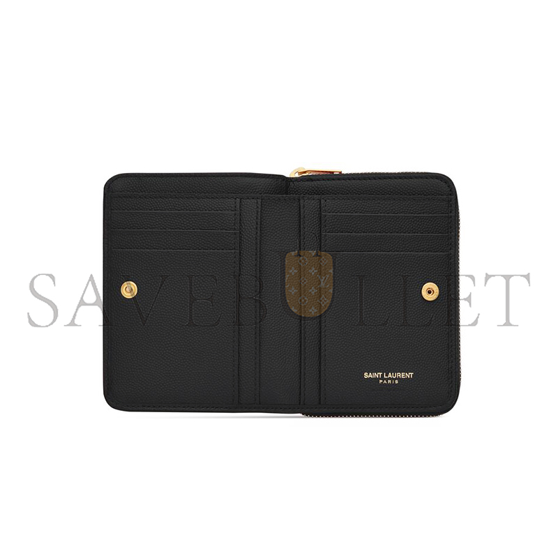 Y*L CASSANDRE MATELASSÉ COMPACT ZIP AROUND WALLET IN GRAIN DE POUDRE LEATHER 668288BOW011000 (12*10*