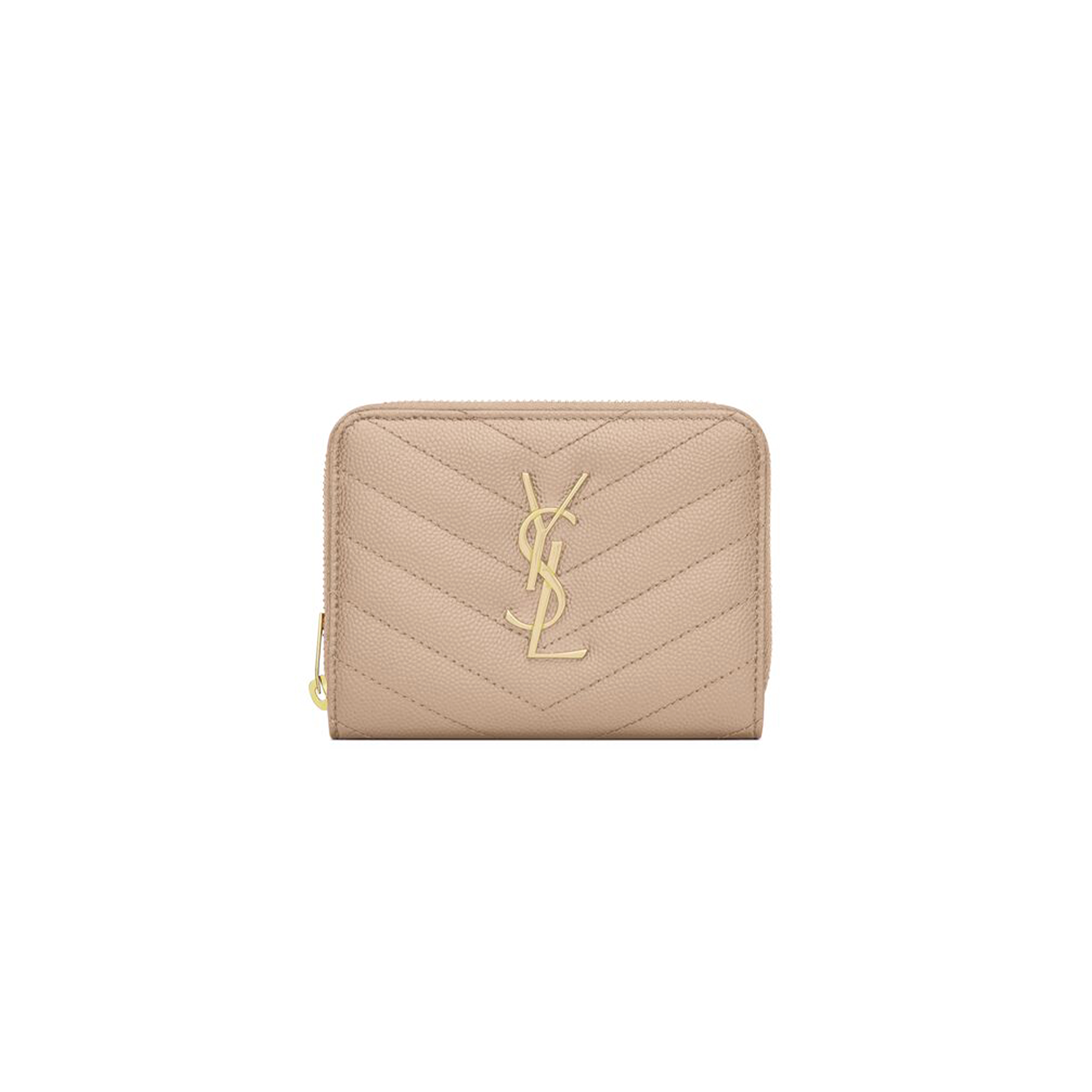 Y*L CASSANDRE MATELASSÉ COMPACT ZIP AROUND WALLET IN GRAIN DE POUDRE LEATHER 668288BOW012721 (12*10*
