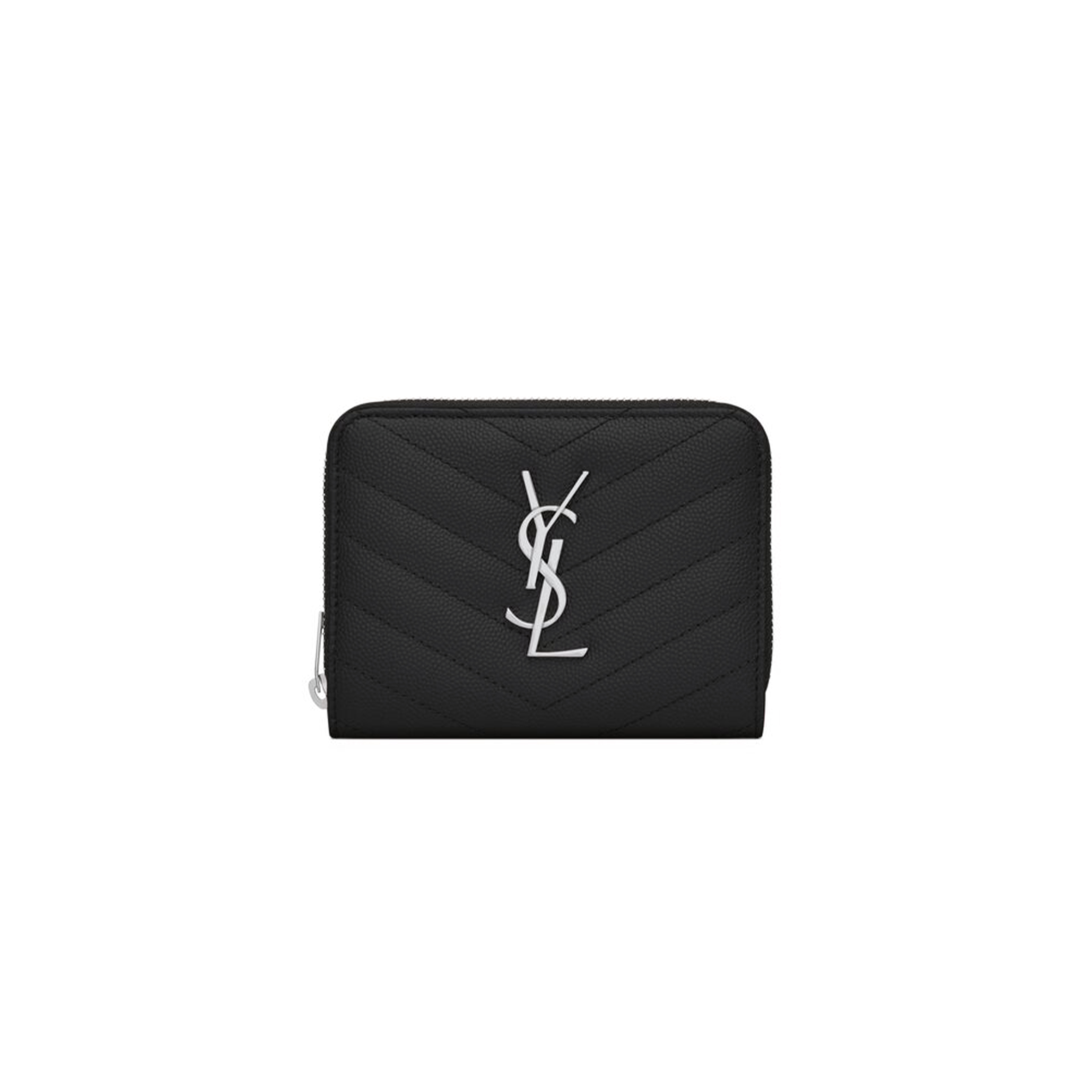 Y*L CASSANDRE MATELASSÉ COMPACT ZIP AROUND WALLET IN GRAIN DE POUDRE LEATHER 668288BOW021000 (12*10*