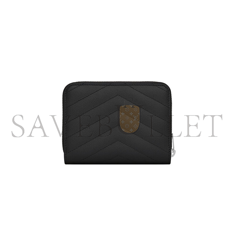 Y*L CASSANDRE MATELASSÉ COMPACT ZIP AROUND WALLET IN GRAIN DE POUDRE LEATHER 668288BOW021000 (12*10*