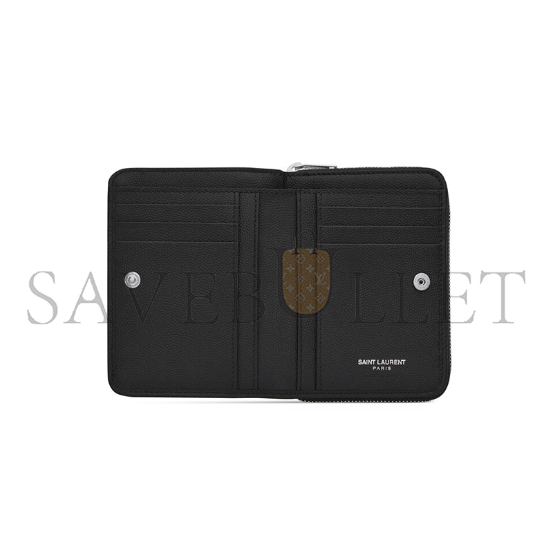 Y*L CASSANDRE MATELASSÉ COMPACT ZIP AROUND WALLET IN GRAIN DE POUDRE LEATHER 668288BOW021000 (12*10*