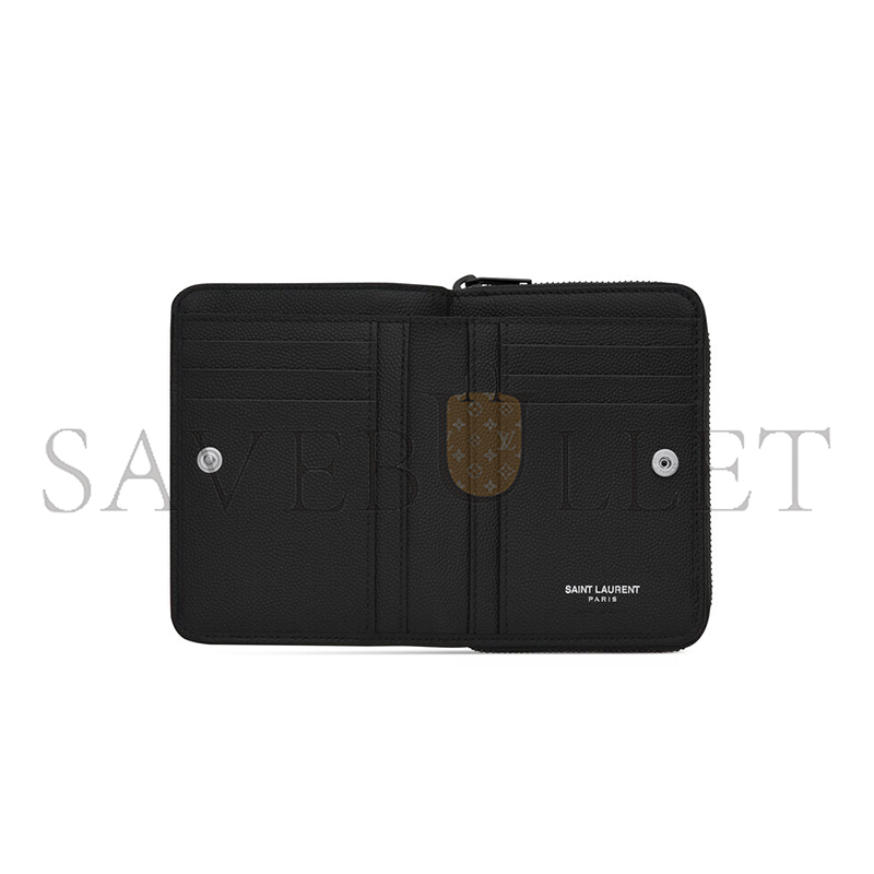Y*L CASSANDRE MATELASSÉ COMPACT ZIP AROUND WALLET IN GRAIN DE POUDRE LEATHER 668288BOW081000 (12*10*