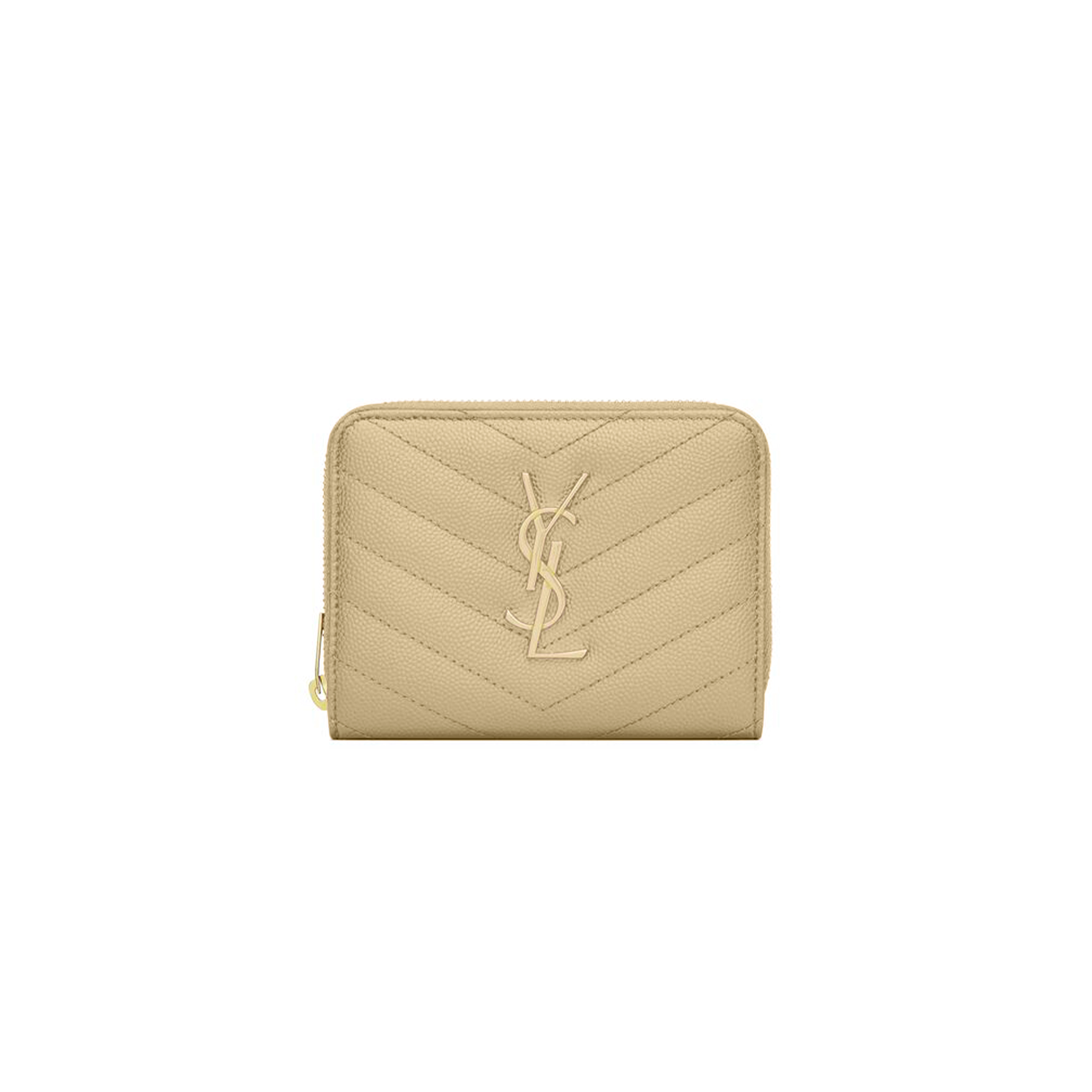 Y*L CASSANDRE MATELASSÉ COMPACT ZIP AROUND WALLET IN GRAIN DE POUDRE LEATHER 668288366542 (12*10*3cm