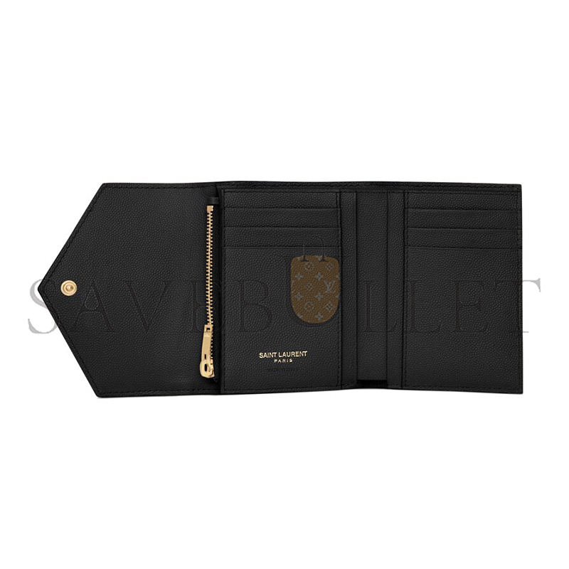 Y*L CASSANDRE MATELASSÉ COMPACT TRI FOLD WALLET IN GRAIN DE POUDRE LEATHER 403943BOW011000 (12.5*10*