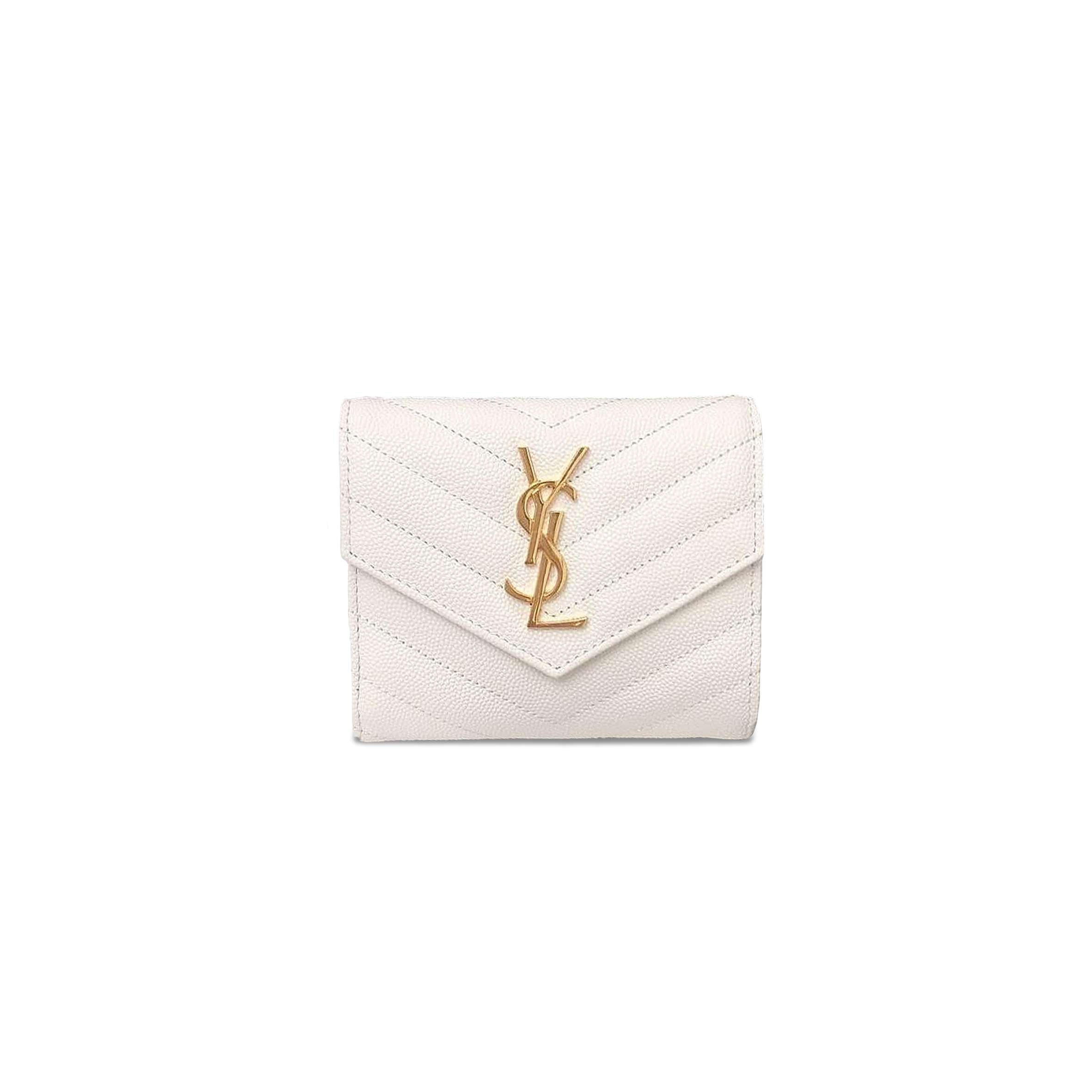 Y*L CASSANDRE MATELASSÉ COMPACT TRI FOLD WALLET IN GRAIN DE POUDRE LEATHER 403943BOW019207 (12.5*10*