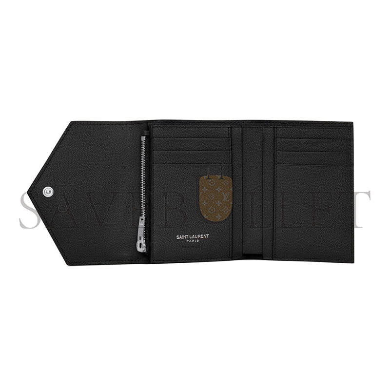 Y*L CASSANDRE MATELASSÉ COMPACT TRI FOLD WALLET IN GRAIN DE POUDRE LEATHER 403943BOW021000 (12.5*10*