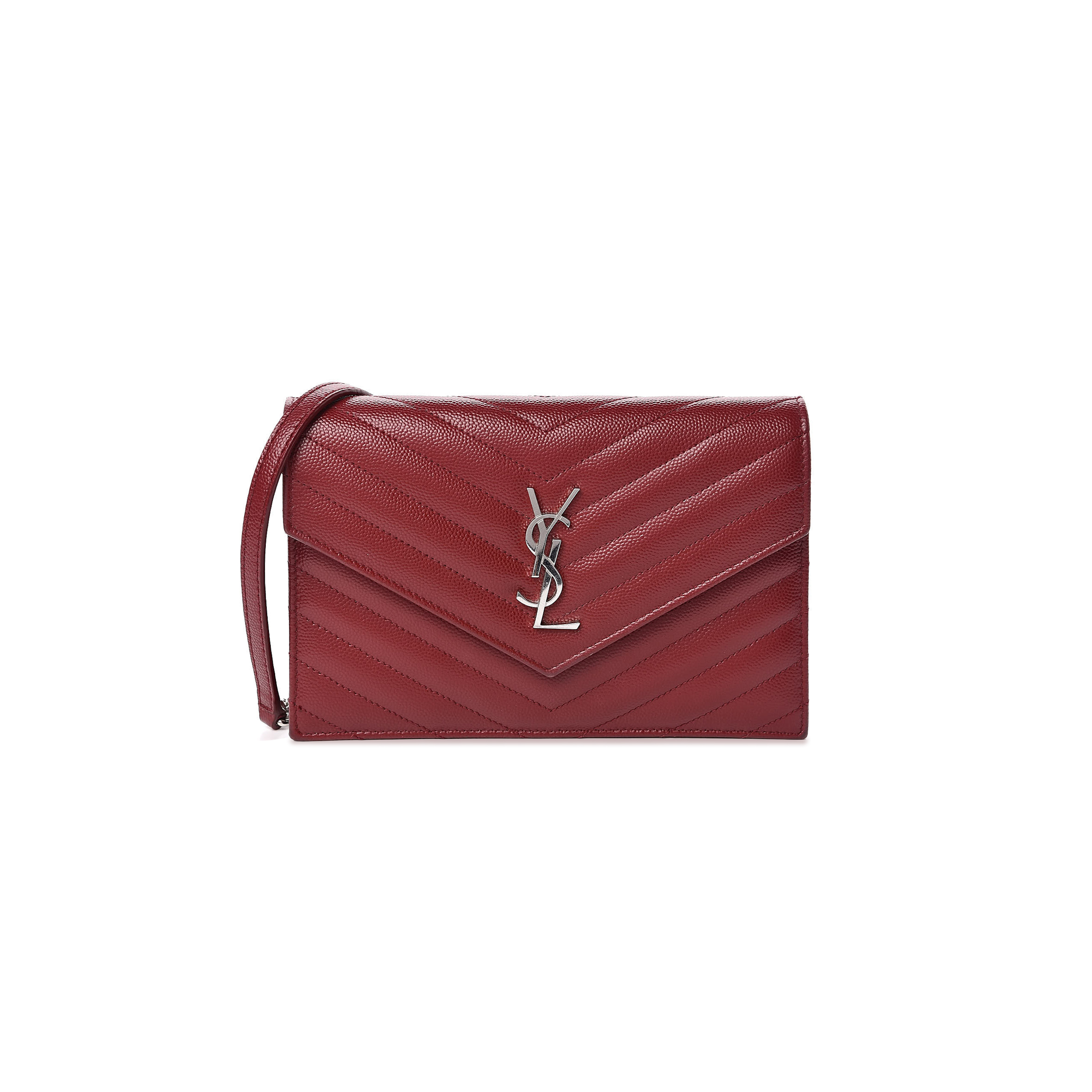 Y*L CASSANDRE MATELASSÉ ENVELOPE CHAIN WALLET IN GRAIN DE POUDRE EMBOSSED LEATHER 695108462551 (19*1