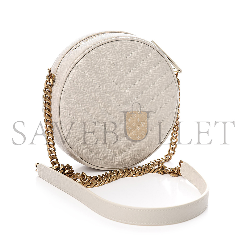 Y*L VINYLE ROUND CAMERA BAG IN CHEVRON-QUILTED GRAIN DE POUDRE EMBOSSED LEATHER 6104361GF079207 (17*