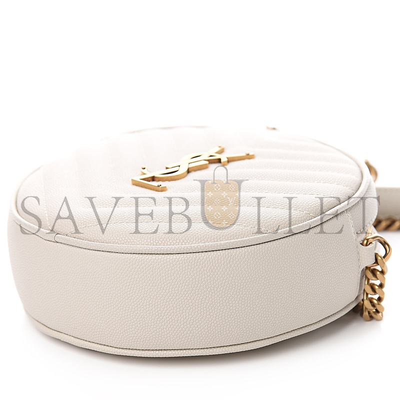 Y*L VINYLE ROUND CAMERA BAG IN CHEVRON-QUILTED GRAIN DE POUDRE EMBOSSED LEATHER 6104361GF079207 (17*